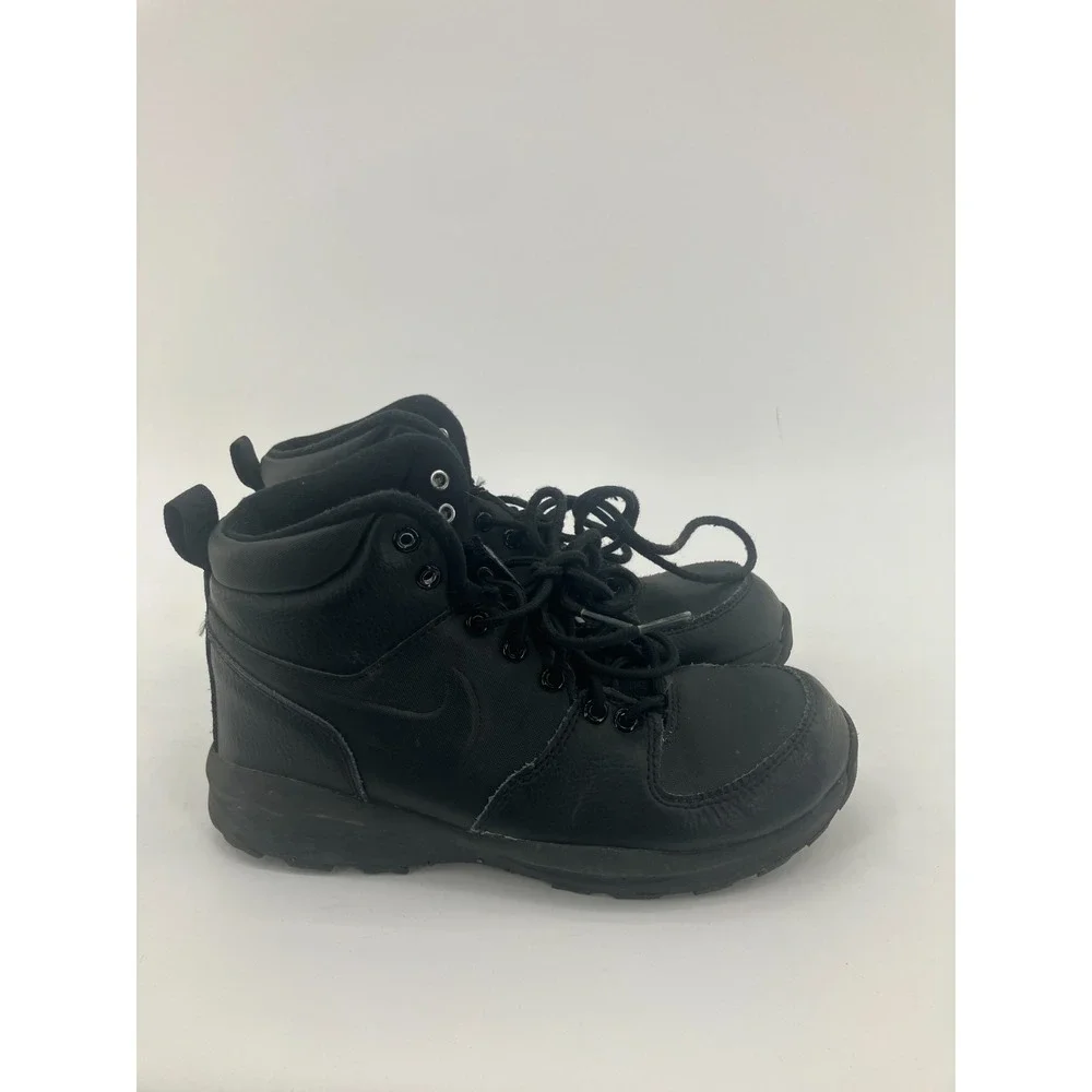 Nike Manoa Leather‎ BQ5372-001 Boots Kids US 5.5 Black Lace Up Round Toe Ankle